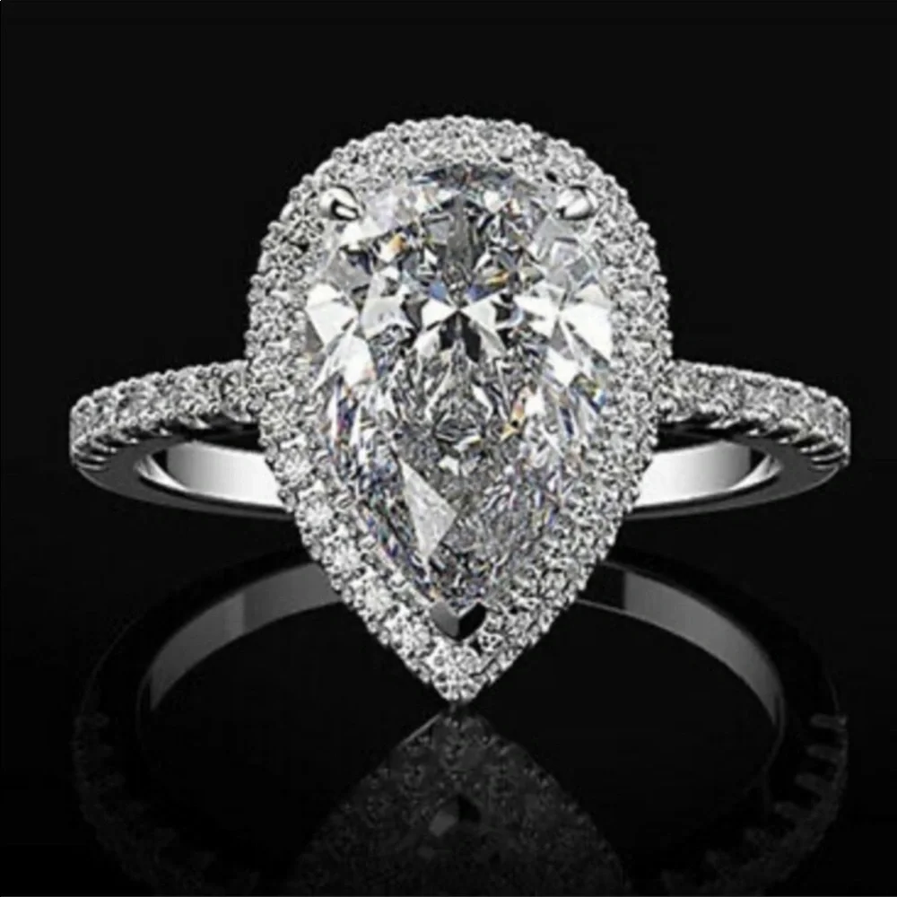 New 925 Silver Pear Cut Elegance Ring